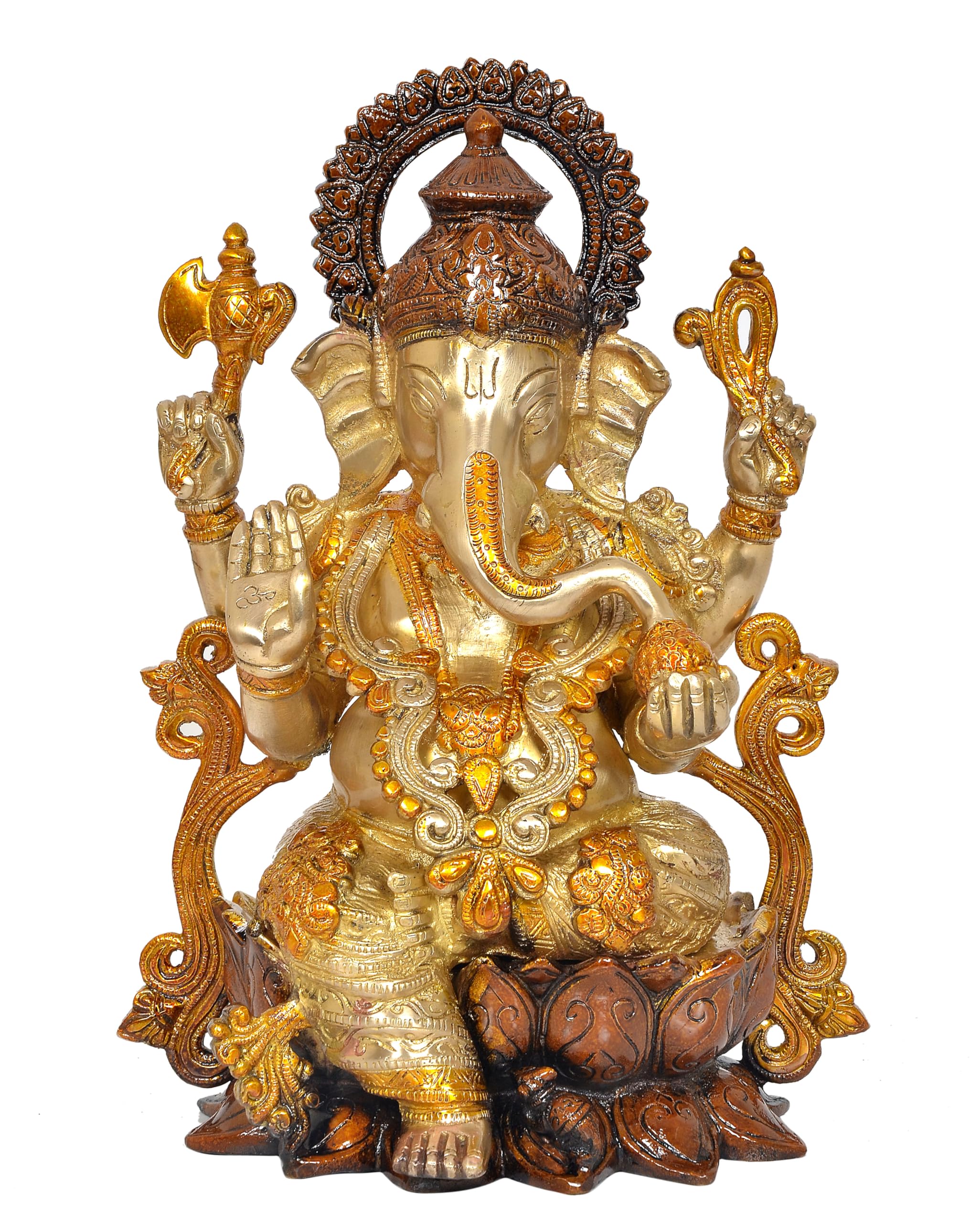 Aona Brass Ganesha Ganesh Statue Idol Murti For Mandir Temple, Height : 13 Inch
